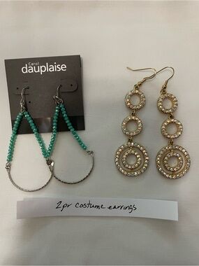 Turquoise Beaded Hoop Earrings & Gold Crystal Drop Earrings - 2 Pair Set